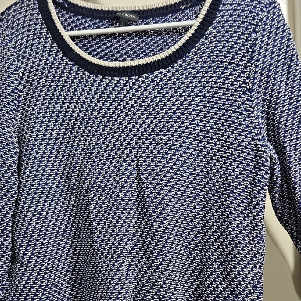 Talbots Navy and White Crew Neck Sweater